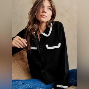Sezane Betty Cardigan - Black & Ecru Crochet - NWT